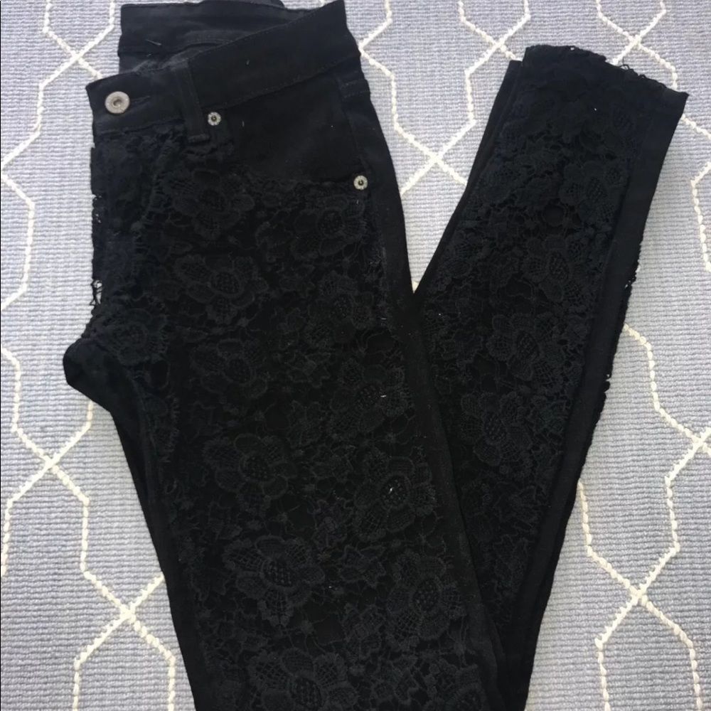 LF Carmar Black Denim w/ Black Flower Lace Jean